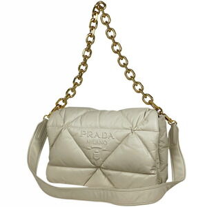Prada logo chain handbag shoulder bag quilted nappa leather white bianco